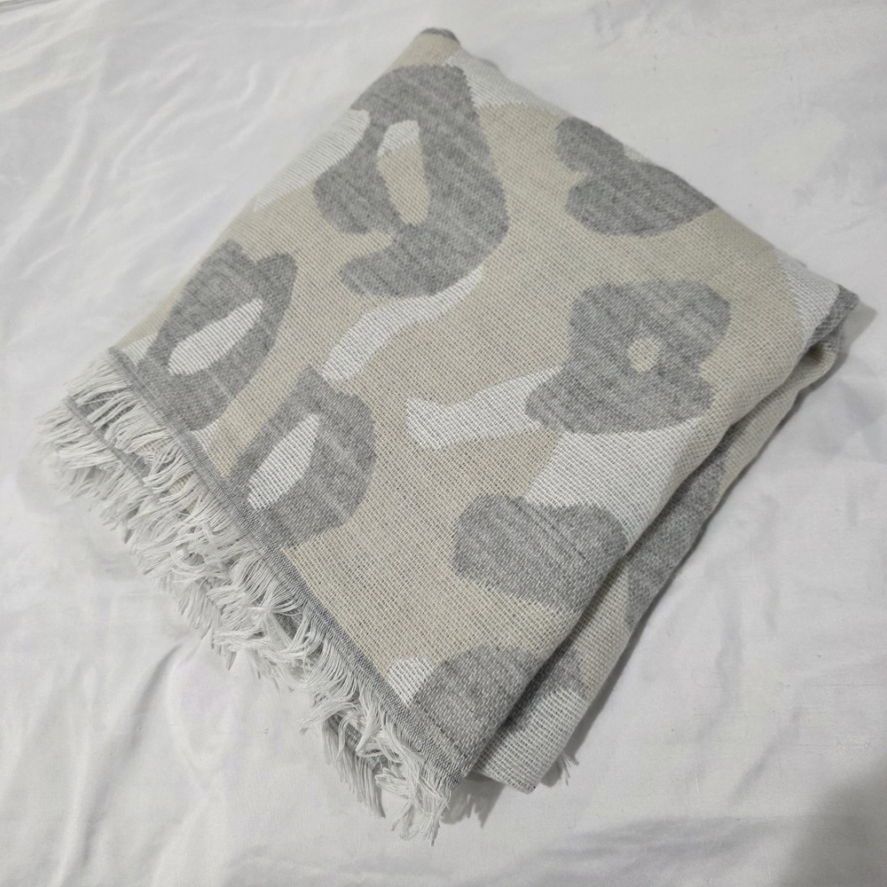 By Anthropologie Wrap Scarf Animal Print Leopard Beige Cozy Soft‎ Fringe Hem